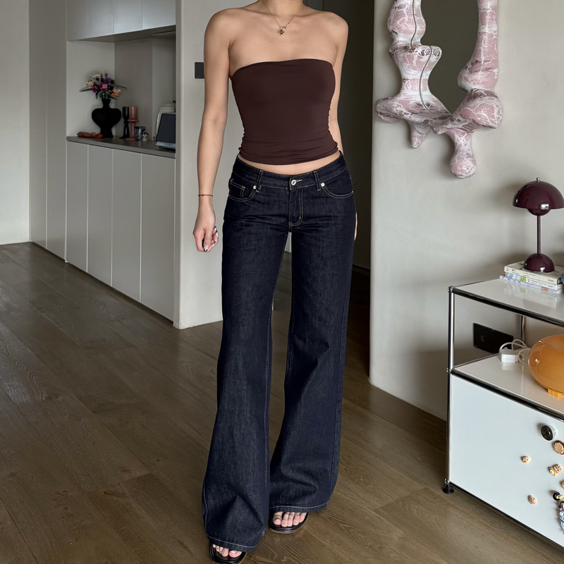 Aooao New American Retro Versatile Washed Raw Denim Low-Rise Floor-Length Raw Color Jeans