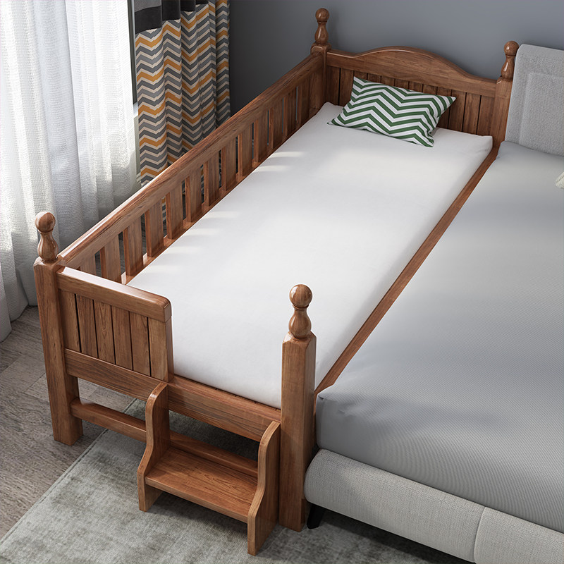 Walnut wood splicing bed boys solid wood children's bed extra large bed side bed side girl small bed kids combo bed crib