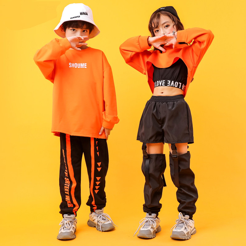 Children's performance clothes hip-hop girls autumn navel-baring hip-hop suit jazz dance trend handsome hiphop boy performance