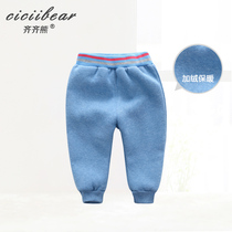 (Clearance special) Qi Qi Xiong autumn and winter men and women baby wear fleece casual pants thick warm feet pants