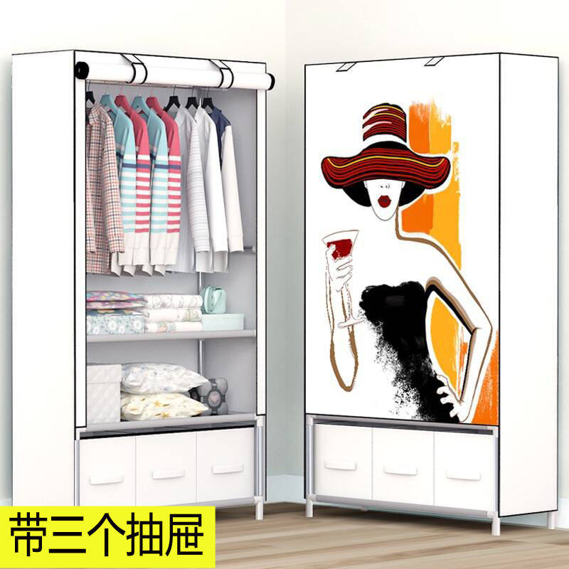 Common wardrobe storage shelf Stainless steel tube thickened and reinforced single simple hanging wardrobe Double student rental room wardrobe