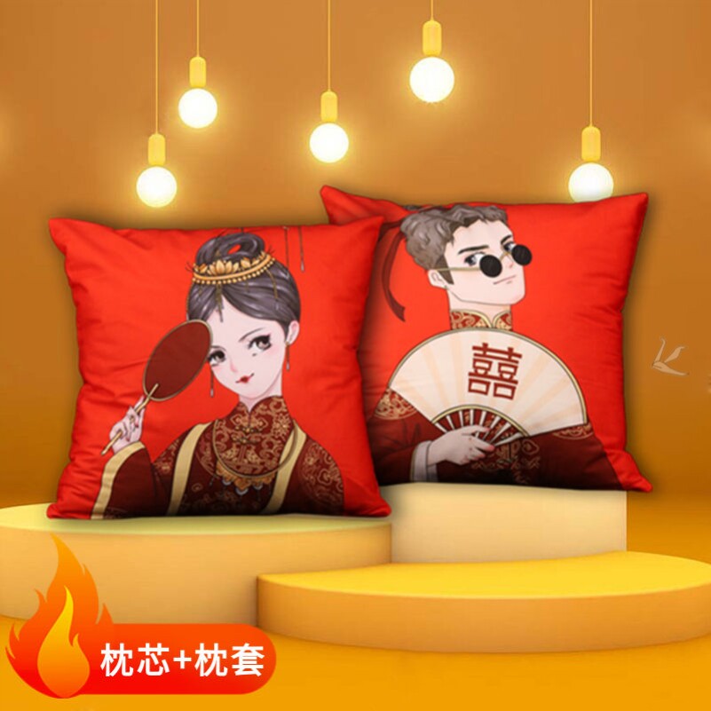 Holding Pillow Festive Wedding Couple of sofa cushions Pillow Upper Class Wedding Arrangement Wedding House Decorated Press-Bed Doll Wedding