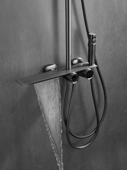 德国特塔枪灰四档脉动按摩家用增压喷头数显瀑布淋浴花洒套装