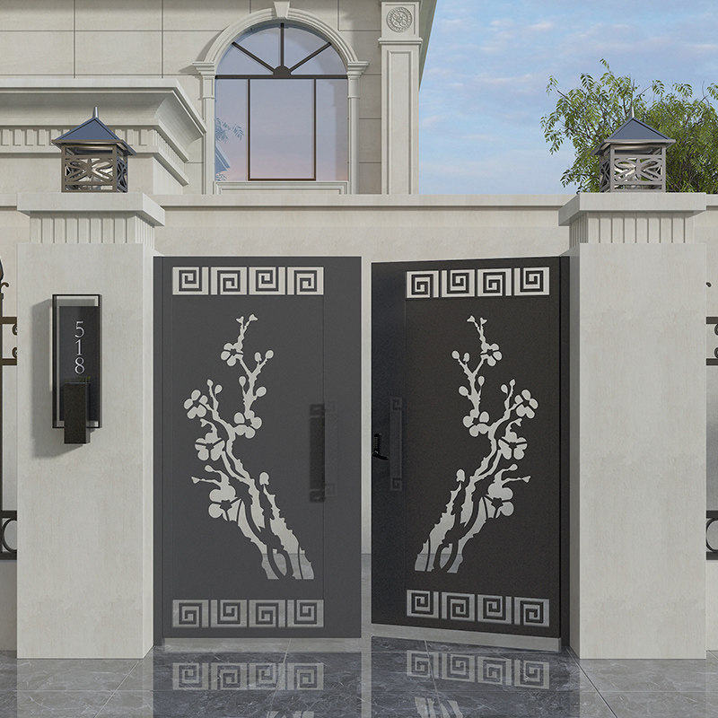 Modern villa gate wrought iron courtyard door louver outdoor iron gate stainless steel entry yard single double door aluminum art