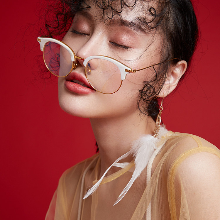 South Korea Model Shoots Clothing Photography Women's Clothing Photo Sun Glasses Collared Pins Mesh Red National Die Precision Shooting full package