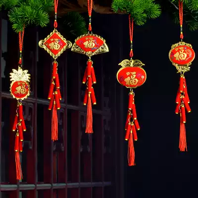 New year decoration 2021 Gold foil three-dimensional firecracker small pendant ox year Ox Spring Festival kindergarten New Year's Day scene layout