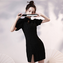 Black Qipao Skirt Woman Improved 2022 New Young Girl Minor Girl Everyday Law Style Dress Short