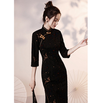 Black Qipao 2022 New Autumn Winter Improvement National Tide Superior Youthful style High-end Temperament Long sleeves Long sleeves