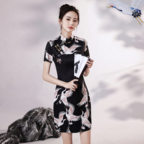 Guochao Fried Street Qipao Women 2022 New Improved China Wind Fairy Crane Pattern Small Child Girl Short summer