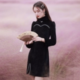 Зимнее черное ципао, легкий элитный лонгслив, китайский стиль, коллекция 2023, премиум класс, подходит для подростков