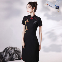 National Tide Qipao 2022 New Black Improved Womens Spring Small Subs Young Embroidery China Wind Dress