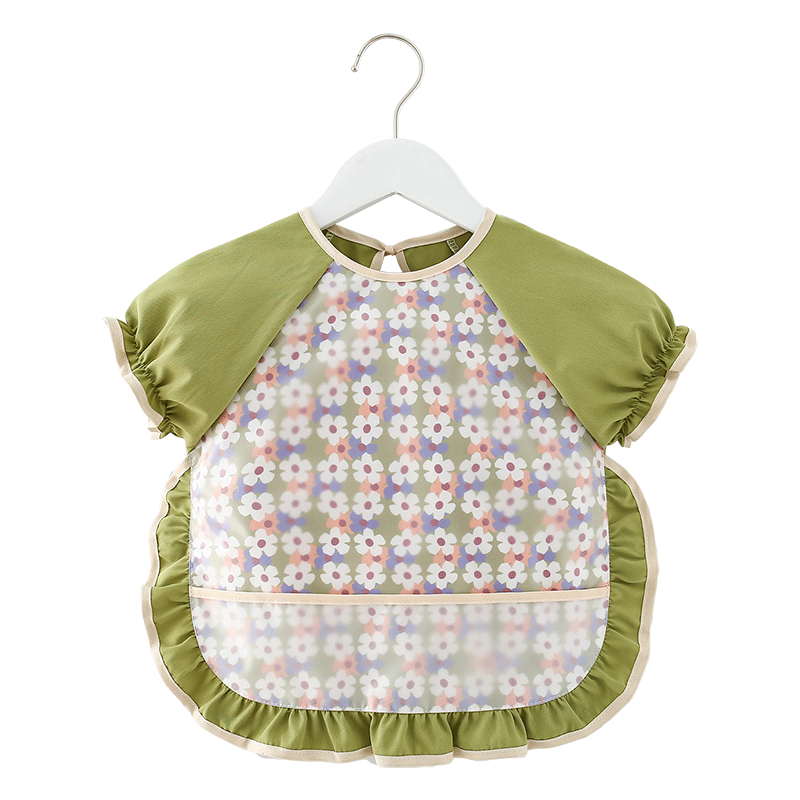 Baby girl eating bib summer children's smock waterproof and anti-dirty summer bib rice pocket apron baby wearing backwards