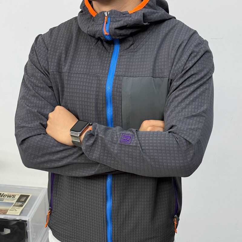 70%R2 Techface Checkered Fleece Breathable Jacket Couple Style Outdoor Sports Casual Thin Hooded Jacket