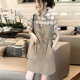 Khaki patchwork plaid shirt dress women's casual workwear straight skirt 2024 summer new European station