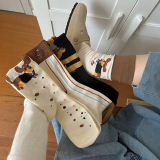 Brown vertical striped puppy socks for women mid-calf socks