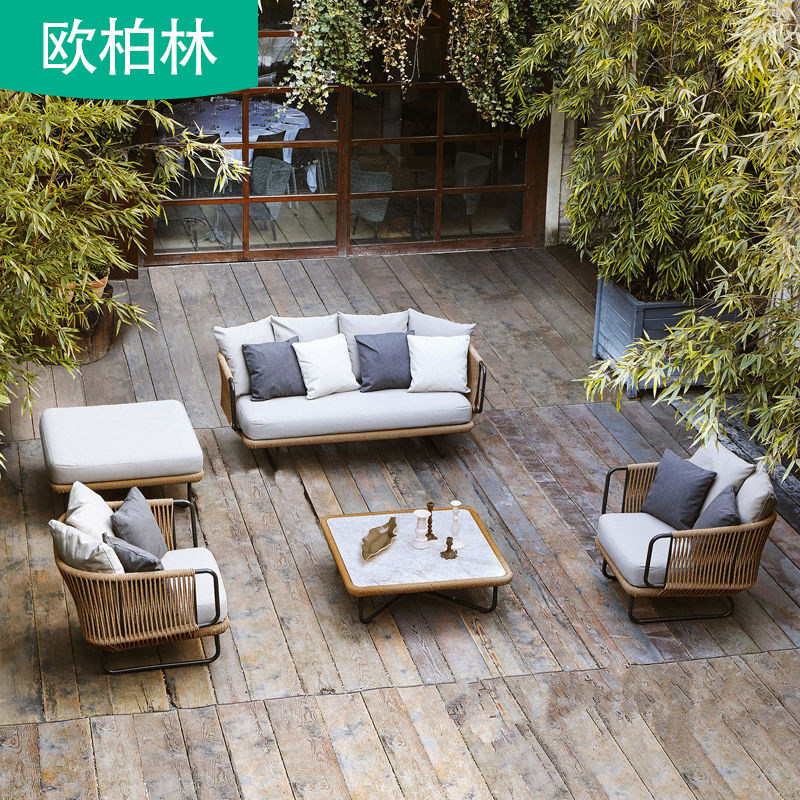 Outdoor Hotel Living-room Rattan Trio Sofa Nordic Minimalist Furniture Open-air Dining Room Patio Terrace Balcony top sofa