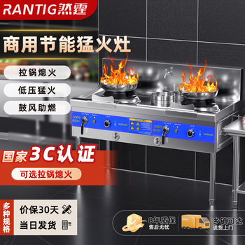 Commercial High-Fire Stove, Stainless Steel, Energy-Saving, Single/Double Gas Stove, Natural Gas, Liquefied Gas, Restaurant-Specific Stove with Fan