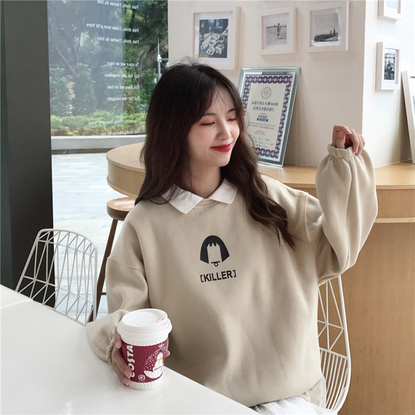 ApricotFake two Sweater girl spring and autumn winter clothes 2021 new pattern junior middle school high school student Korean version Plush thickening Put on your clothes