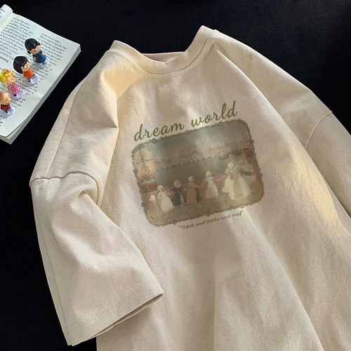 Абрикосовая хлопковая летняя брендовая футболка, свободный крой, в американском стиле, изысканный стиль