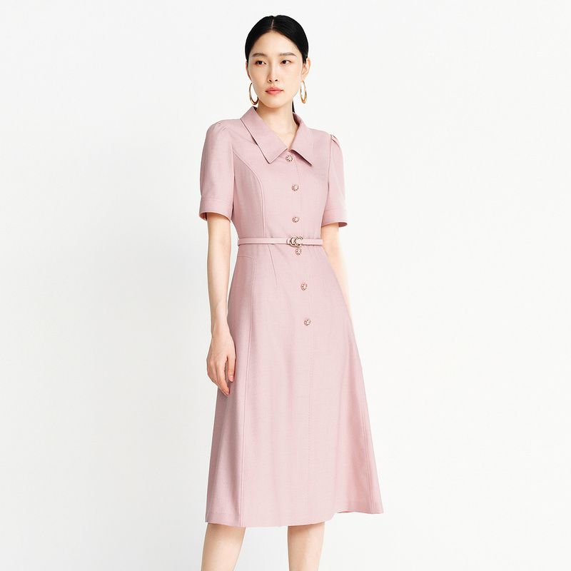 In-Stock Kadi Same Style 25 Summer New Simple Slim-Fit Elegant Polo Collar A-Line Dress