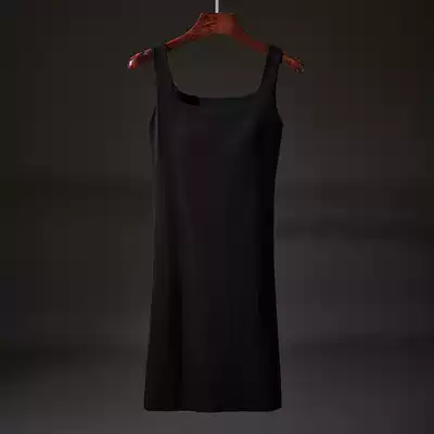 DOAH nightgown female summer thin one piece with chest pad cotton loose wear black pure sling sexy long dress