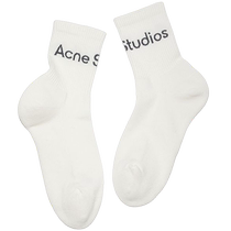 Acne Studios Unisex Contrast Letter Printed Ribbed Solid Color Cotton Socks Mid-calf Socks for Men and Women