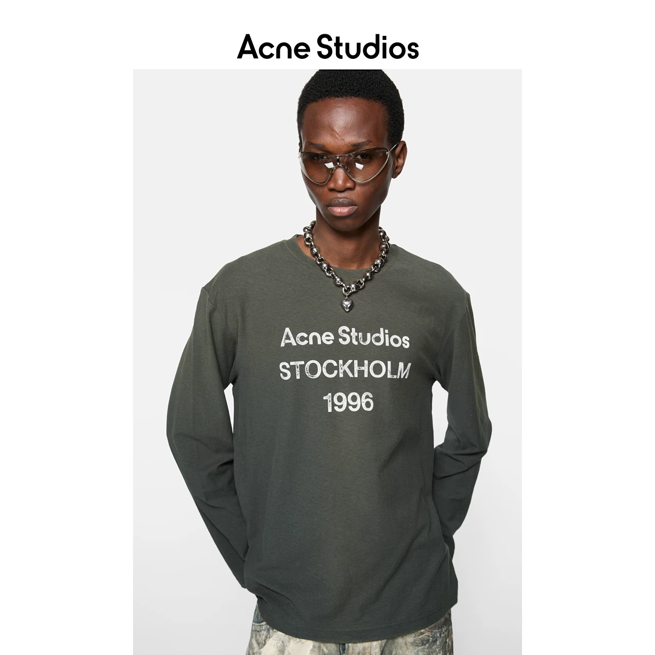 [Классика] Acne Studios Унисекс футболка с длинным рукавом, принт 1996, повседневная свободная, потрепанная