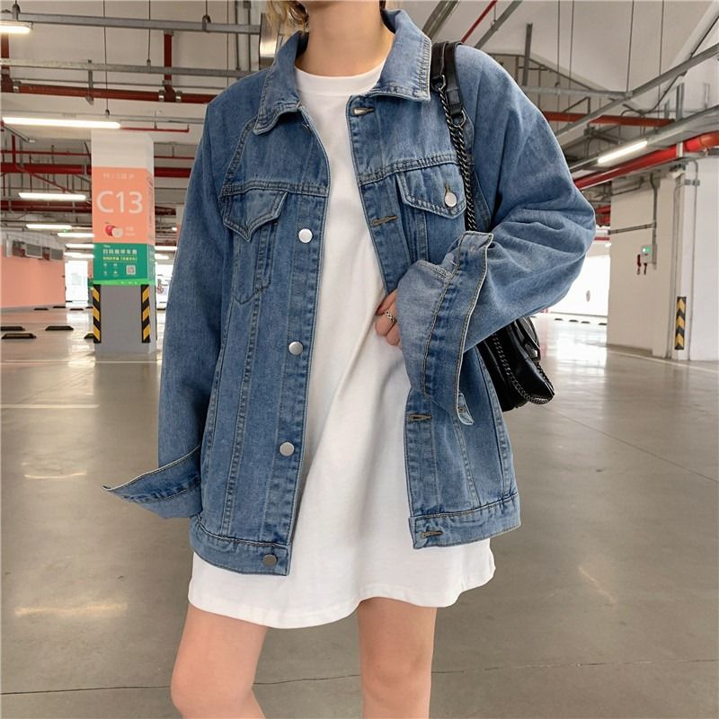 Denim jacket mùa xuân của phụ nữ váy 2020 mới của Hàn Quốc phiên bản lỏng lẻo bf trăm bộ sinh viên hiển thị mỏng cổng phong cách retro chic đầu