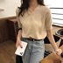 V-cổ ngắn tay phụ nữ dệt kim của mùa hè Hàn Quốc phiên bản loose-fitting sinh viên mỏng ins ròng cổng Vintage mỏng hương vị hàng đầu 