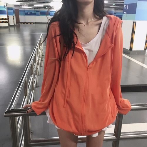 lụa băng mỏng dài tay phụ nữ knitshirt của mùa hè Hàn Quốc loose-fitting đội mũ trùm đầu áo nịt áo khoác nắng Pháp bảo vệ đầu