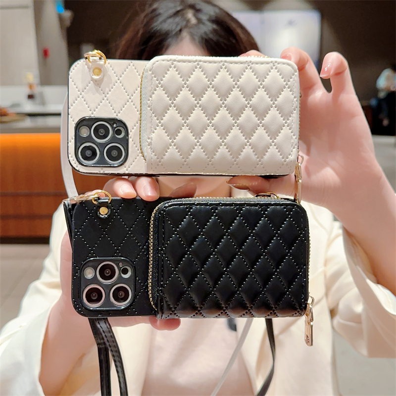 Lattice-Patterned Chanel-Style Zipper Card Holder Suitable for Samsung S23 Ultra Phone Case S25+ Crossbody S24Fe Simple Note10Pro Silicone Case A71 Lanyard A55 Sheepskin A34 High-End A16 Trendy Women Lattice-Patterned Chanel-Style Zipper Card Holder Suitable for Samsung S23 Ultra Phone Case S25+ Crossbody S24Fe Simple Note10Pro Silicone Case A71 Lanyard A55 Sheepskin A34 High-End A16 Trendy Women