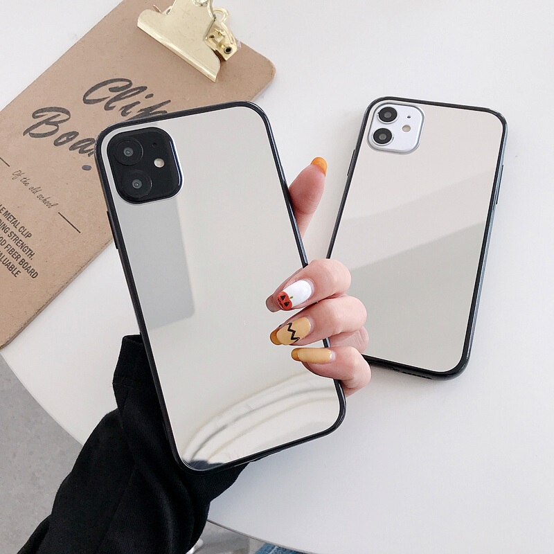 Silver Electroplated Full-Screen Mirror Suitable for iPhone 16 Phone Case 15Promax Simple 17Air Makeup Mirror Apple 12 Silicone Case 14Plus Personalized 13 Anti-Drop Trendy Brand for Women