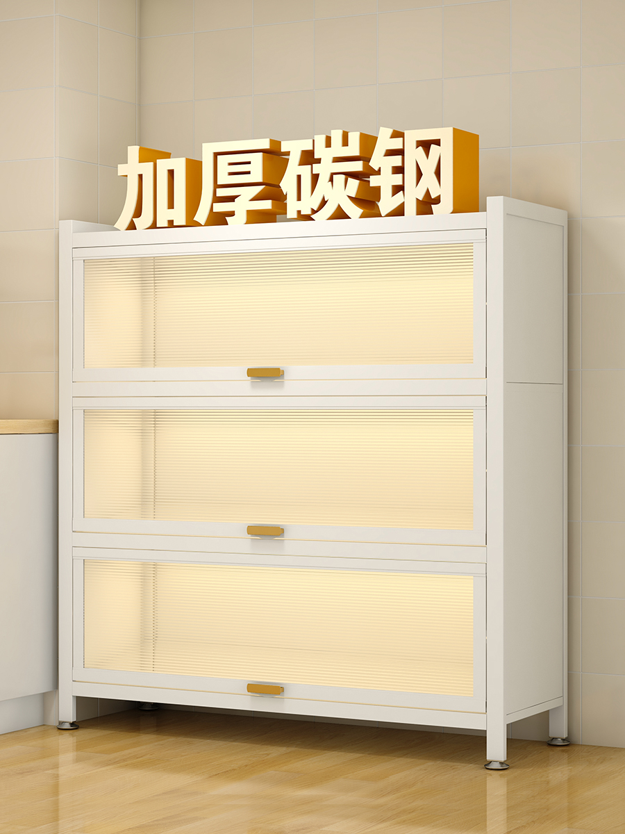 <!--厨房置物架落地多层收纳柜子微波炉家用带门多功能橱柜防尘储物柜-->