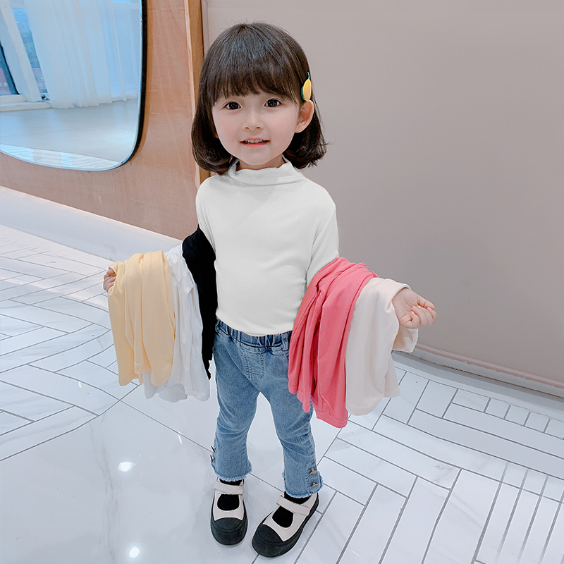 Girls' Half Turtleneck Bottoming Shirt 2022 New Spring and Autumn Children's Western Style Top Autumn 3 Baby Girls Long Sleeve T-Shirt