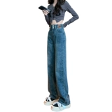 Ретро осенние джинсы, штаны, высокая талия, по фигуре, свободный прямой крой