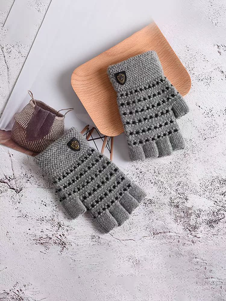 Half-finger gloves men's winter warm casual half-leaf finger gloves boys winter students writing Korean fashion