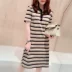 Thời trang giản dị sọc trung dài tay ngắn ga Châu Âu 2021 quần áo nữ đầu mùa thu xu hướng hàng Châu Âu mới Phiên bản Hàn Quốc - váy đầm