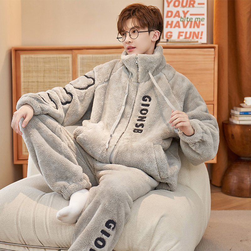 Coral Suede Pyjamas men's winter thicken plus suede 2023 new teenagers big code autumn and winter home for boys-Taobao