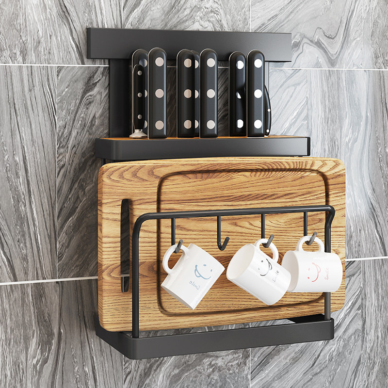 Stainless Steel Kitchen Knife Rack Cutting Board Integrated Shelf Free Punching Knife Supplies Storage Household Daquan Wall Mounted