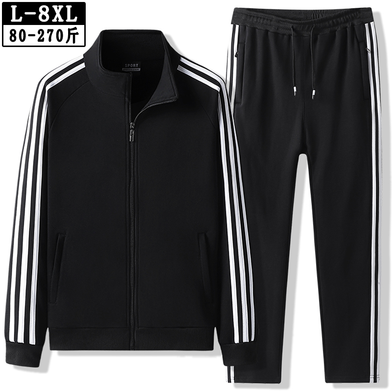 Spring, Autumn and Winter Pure Cotton Three-Stripe Casual Sportswear Set for Men, Fleece-Lined and Thickened, Large Size Cardigan Sweatshirt for Running