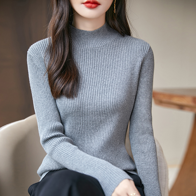 Elegant and Fashionable 100% Pure Cotton Half-Turtleneck Sweater for Women in Autumn and Winter, All-Cotton Slim-Fit Slimming Knitted Base Shirt for Women Elegant and Fashionable 100% Pure Cotton Half-Turtleneck Sweater for Women in Autumn and Winter, All-Cotton Slim-Fit Slimming Knitted Base Shirt for Women