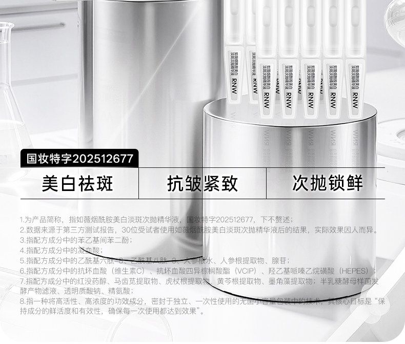 【中国直邮】 韩国 RNW 烟酰胺美白淡斑次抛精华液 抗氧提亮抗皱紧致温和舒缓敏肌可用 30支/盒