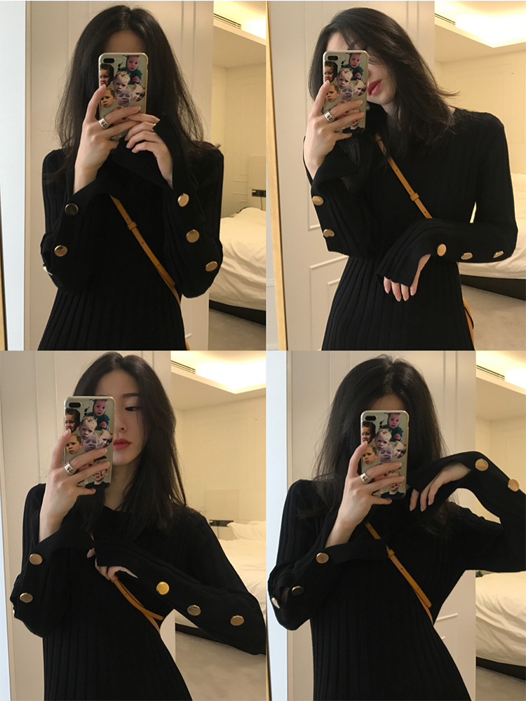 Mid-length over-the-knee pullover sweater skirt women's net red autumn and winter new foreign style wild base knitted dress tide