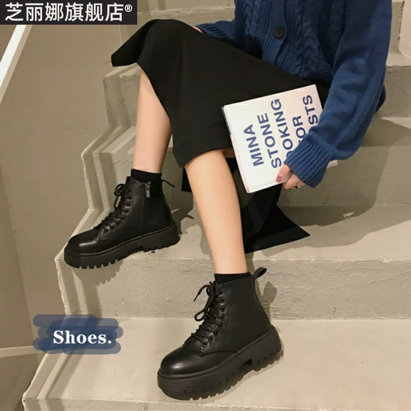 Martin boots nữ 2020 phong cách mới kiểu Anh cổ điển giày cao cổ ngắn đế dày tám lỗ ren-up mùa thu đẹp trai giày đầu máy mùa đông - Kính râm