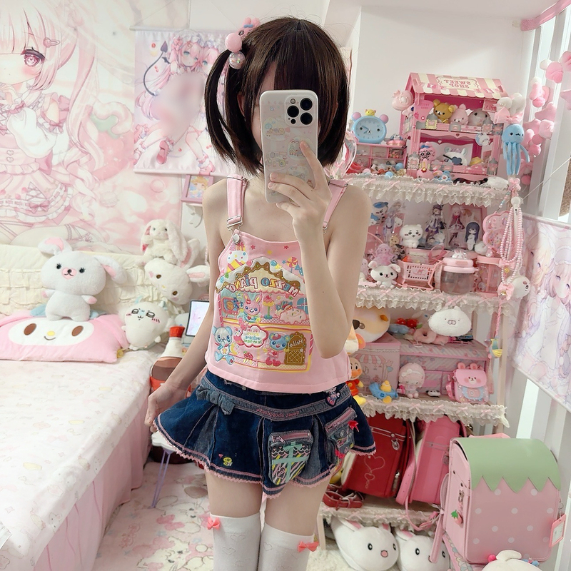 Kara Cat Sauce Mp Daughter's Outfit Replica Cute Little House Embroidery Japanese Soft Girl Sweet Versatile Cute Style Camisole