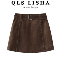 Qiaolisha Suede Leather Skirt Women's 2025 Autumn and Winter New Melard Coffee Color Bodycon Skirt A-Line Short Skirt