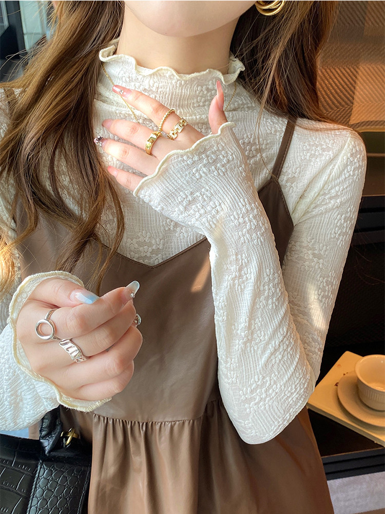 Кружевная футболка с высоким воротом во французском темпераментном стиле, женская футболка с глубоким вырезом в стиле ранней осени, топ-тренд