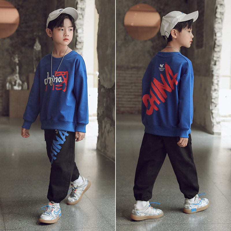 Boy Spring Clothing Suit Country Tide 2022 New Spring Autumn Season Children's Clothes CUHK Kids Sports Two Suits Handsome Gas Net Red