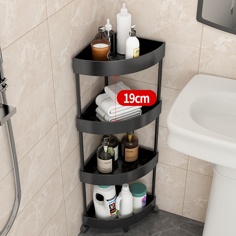 Powder room three-arrow shelf Floor-to-ceiling multi-layer bathroom toilet toilet multi-function plastic corner storage layer shelf
