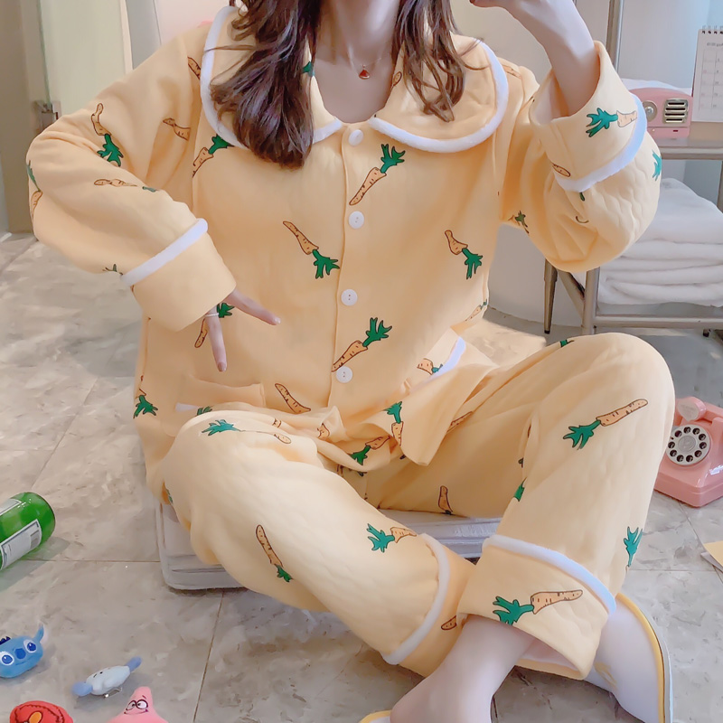 Pregnant women pajamas breastfeeding confinement clothing October interlayer 9 autumn and winter thickening postpartum nursing homewear suit tide
